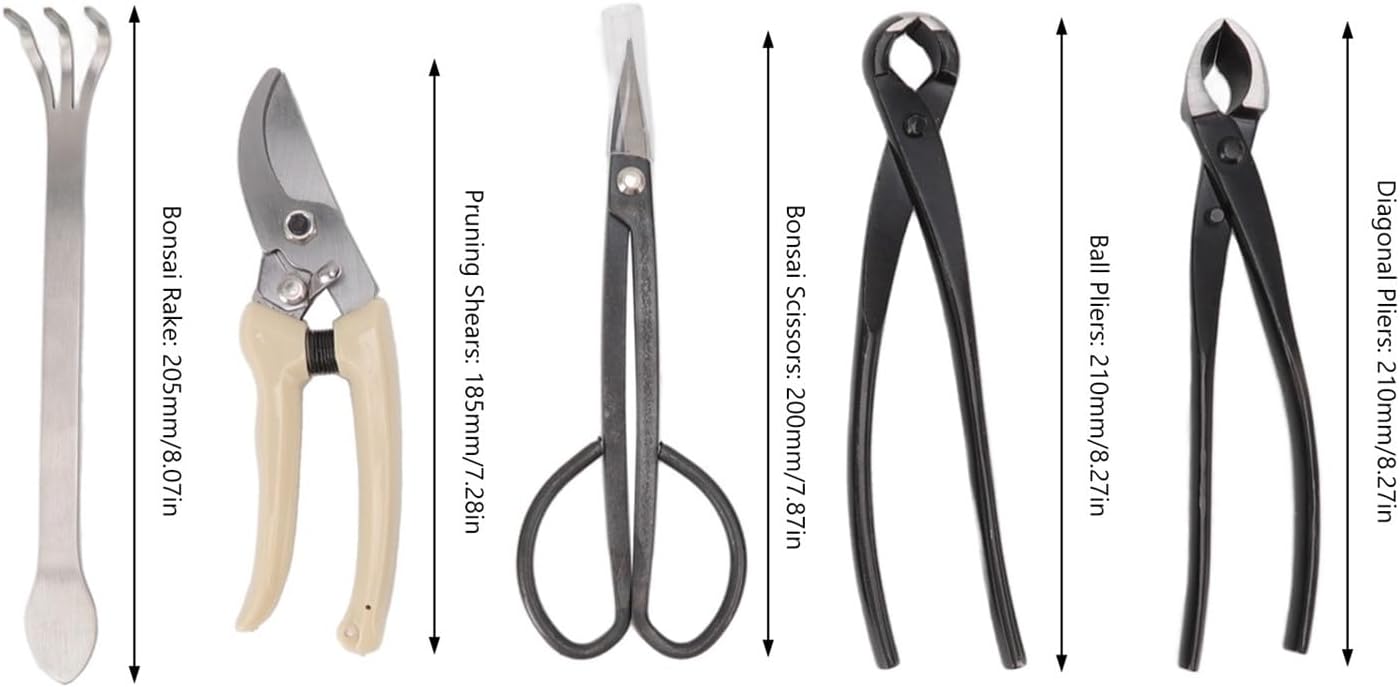 5 Piece Bonsai Tool Kit, Carbon Steel Bonsai Scissors, Rake, Branch Cutter Pruning Shears with Pliers and Carry Case, Professional Bonsai Tree Care Set for Trimming, Shaping Maintenance