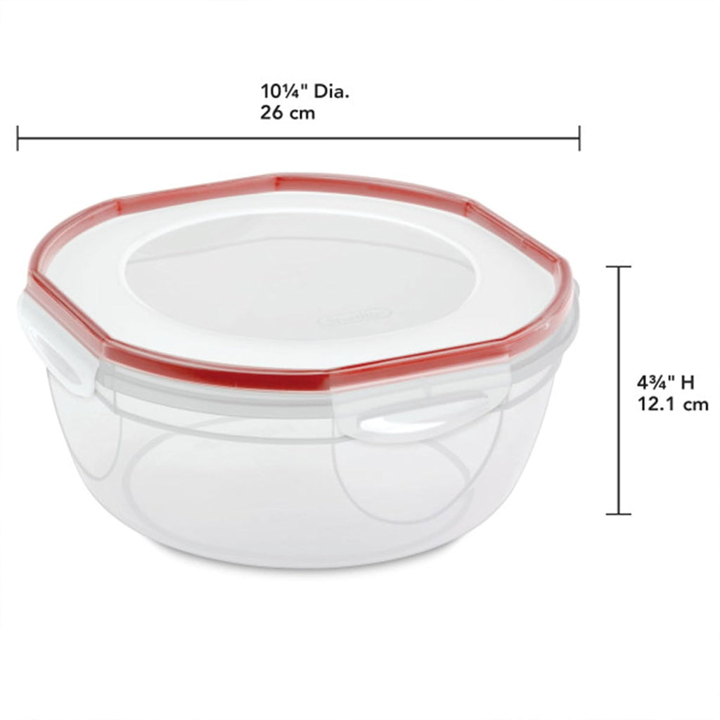 Sterilite Ultra-Seal 4.7 Qt Bowl, Large Airtight Food Storage Container, Latching Lid, Microwave and Dishwasher Safe, Clear with Red Gasket, 12-Pack