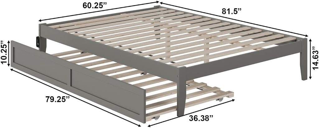 AFI Colorado Queen Size Platform Bed with Twin XL Trundle and Charging Station in Grey