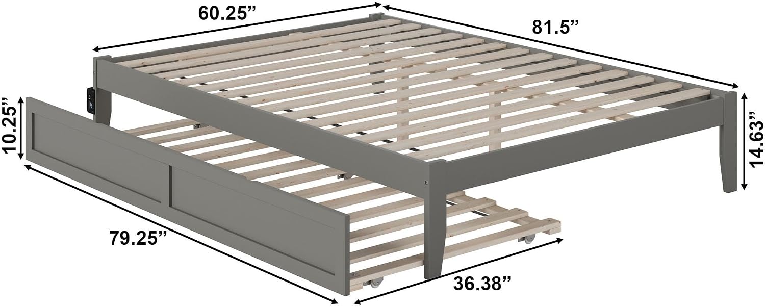 AFI Colorado Queen Size Platform Bed with Twin XL Trundle and Charging Station in Grey