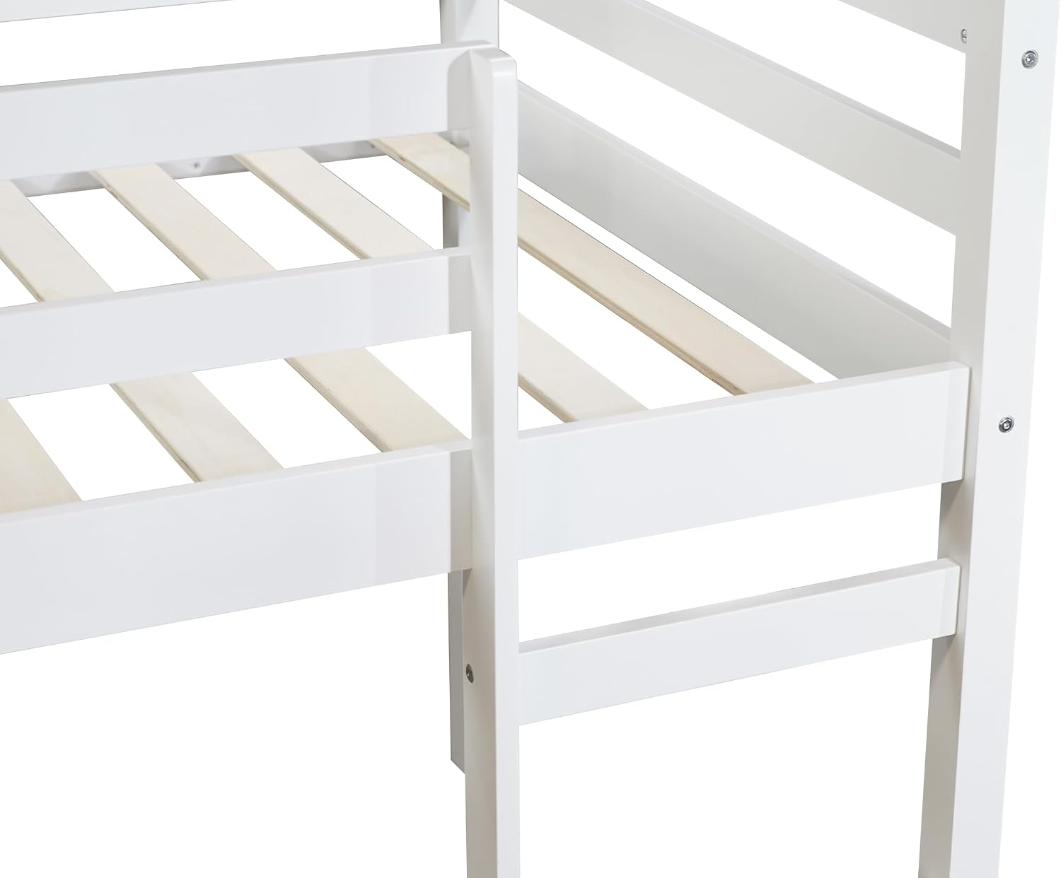 JIVOIT Wood Low Loft Bed Frame with Ladder, Solid Rubber Wooden Twin Loft Bed, Bed Platform of Strengthened Slats, Space Saving Design, No Box Spring Needed (White,104)