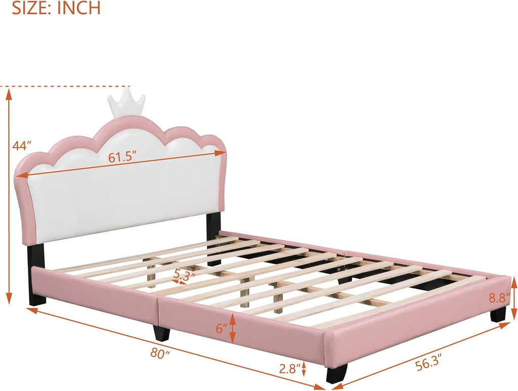 Full Size Upholstered Rabbit-Shape Princess Bed,with Headboard and Footboard Frames Platform Bed for Girls Boy Teen Full Bed Frames for Kids Bedroom Atmosphere Easy to Assemble (Pink, Full)