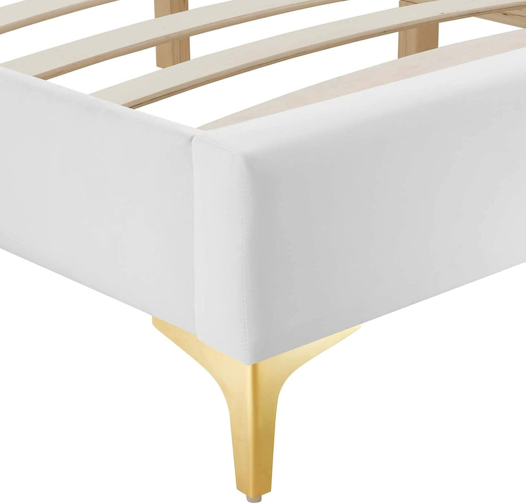 Modway MOD-6305-WHI Sutton Twin Performance Velvet Bed Frame, White