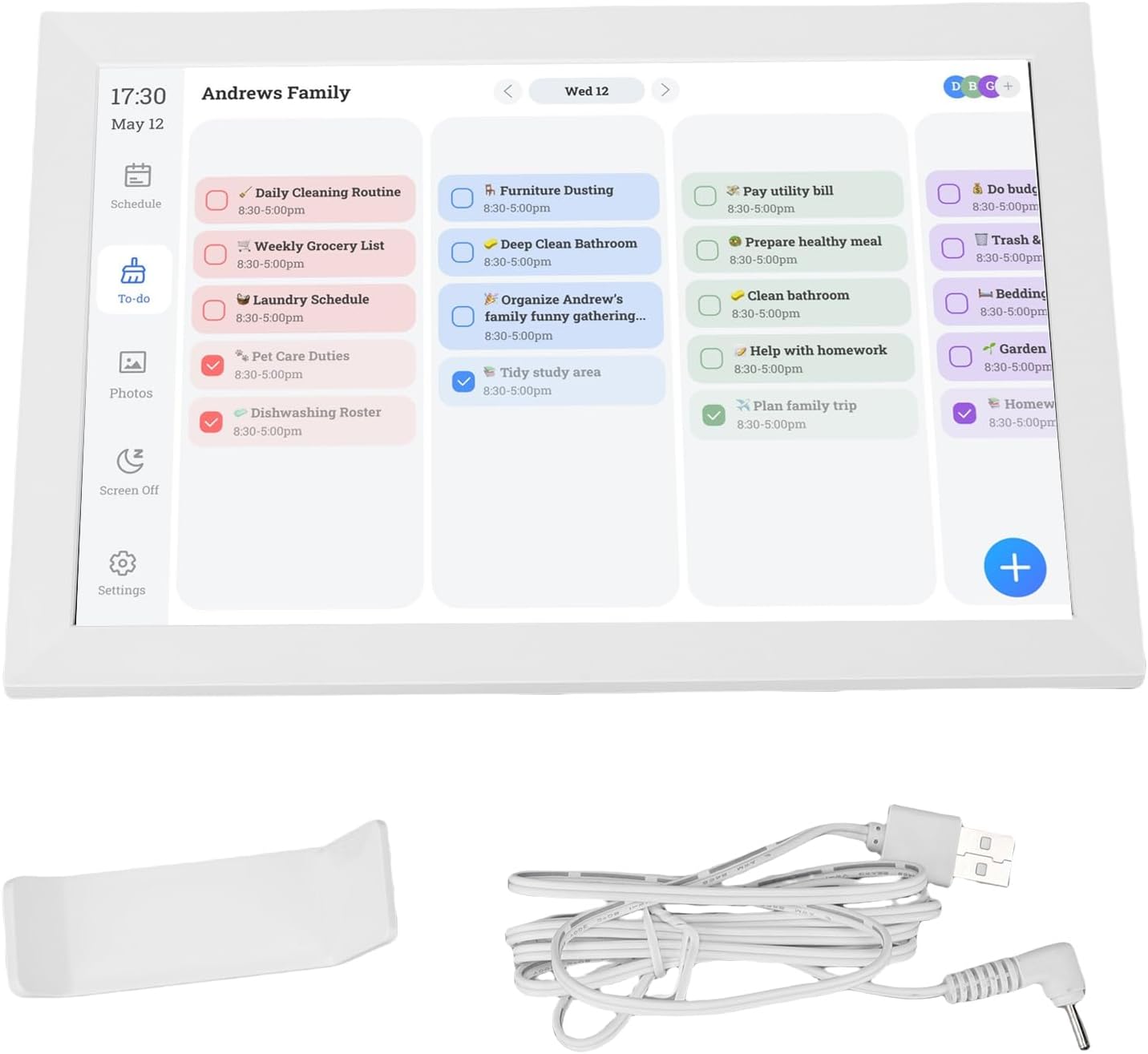 Focket Digital Calendar, 10.1 Inch Touchscreen Wall Planner Chore Chart Digital Photo Frame Smart Family Organizer with WiFi Sync for Home Family Event Planning