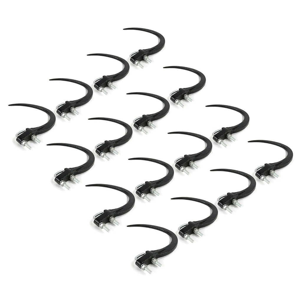 9' Hay Accumulator Grapple Hook Kit with U-Bolts and Hardware, 16 Pack, Black, Fits 1 1/4' Square Bars