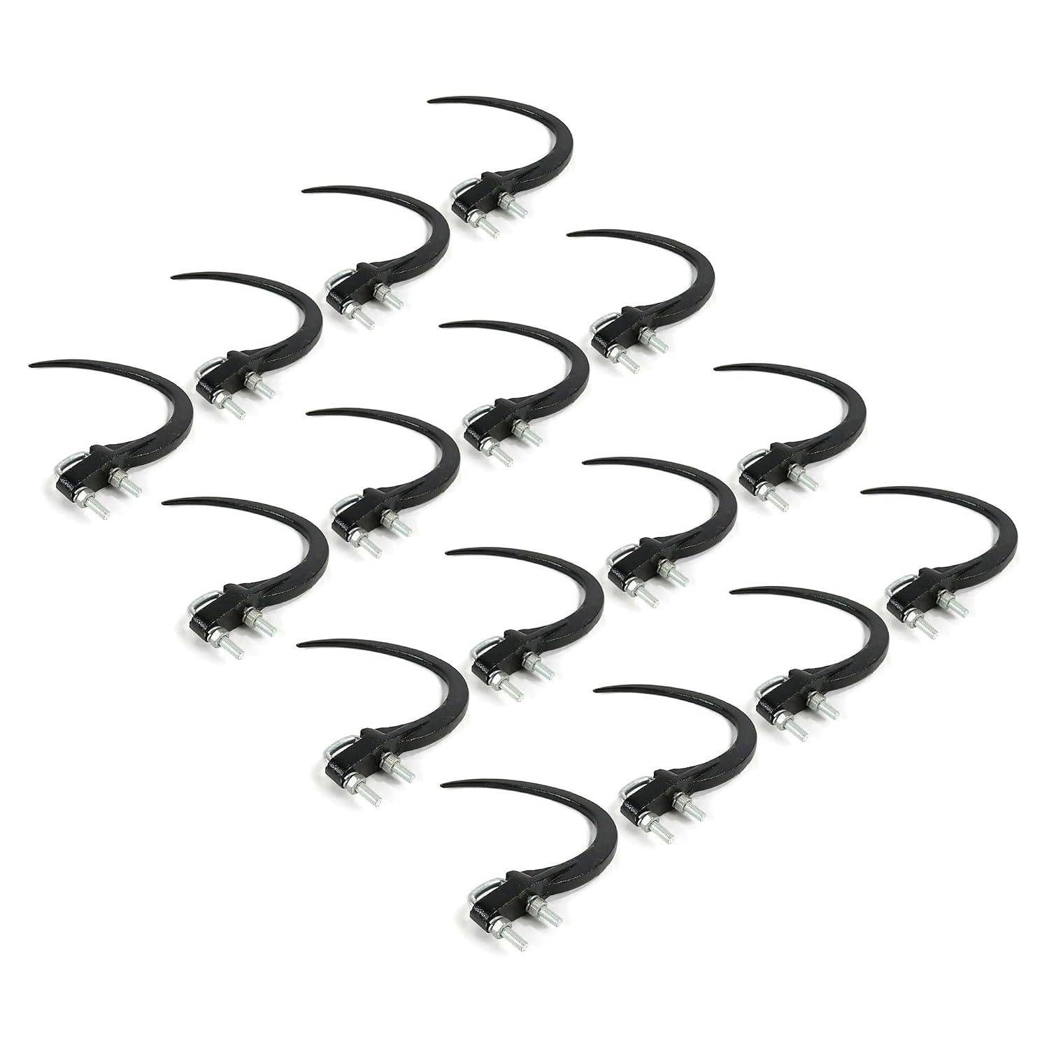 9' Hay Accumulator Grapple Hook Kit with U-Bolts and Hardware, 16 Pack, Black, Fits 1 1/4' Square Bars