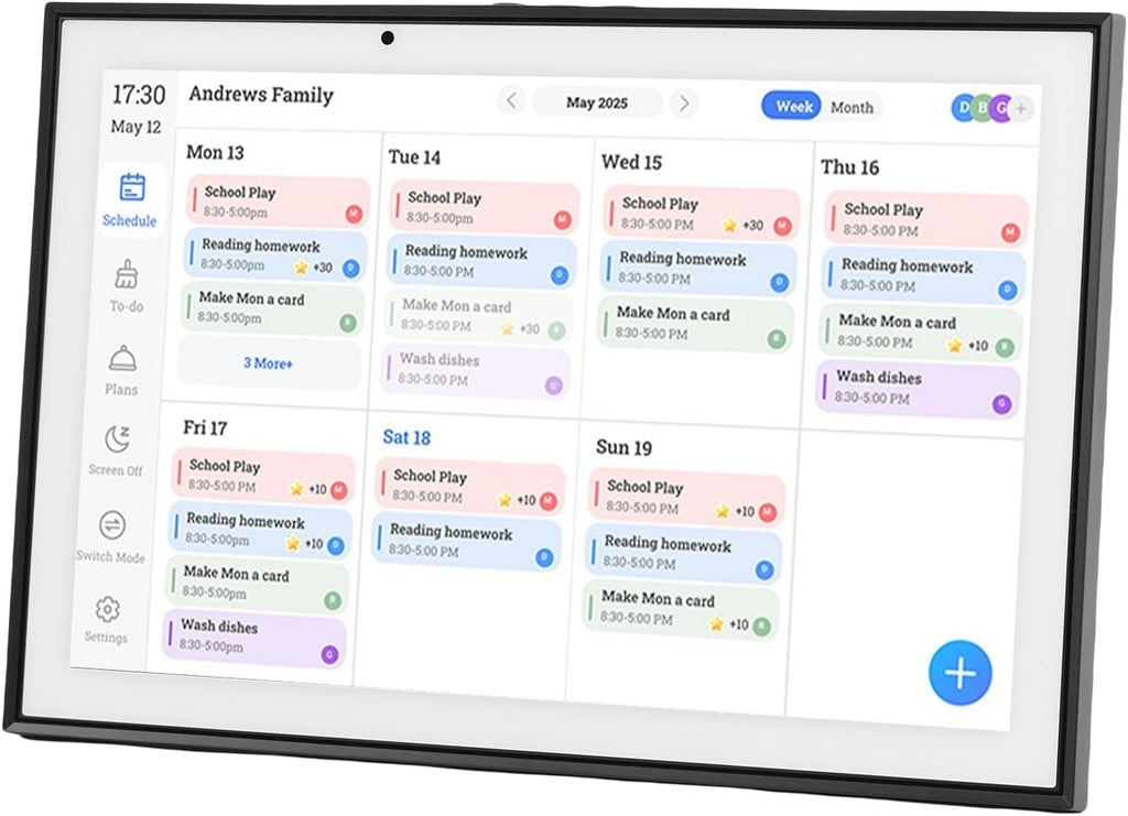 Focket Digital Calendar, 10.1 Inch Touch Screen Smart Electronic Calendar Wall Planner with Chore Chart Meal Planner Photo Frame for Family Schedules (US Plug 100‑240V)