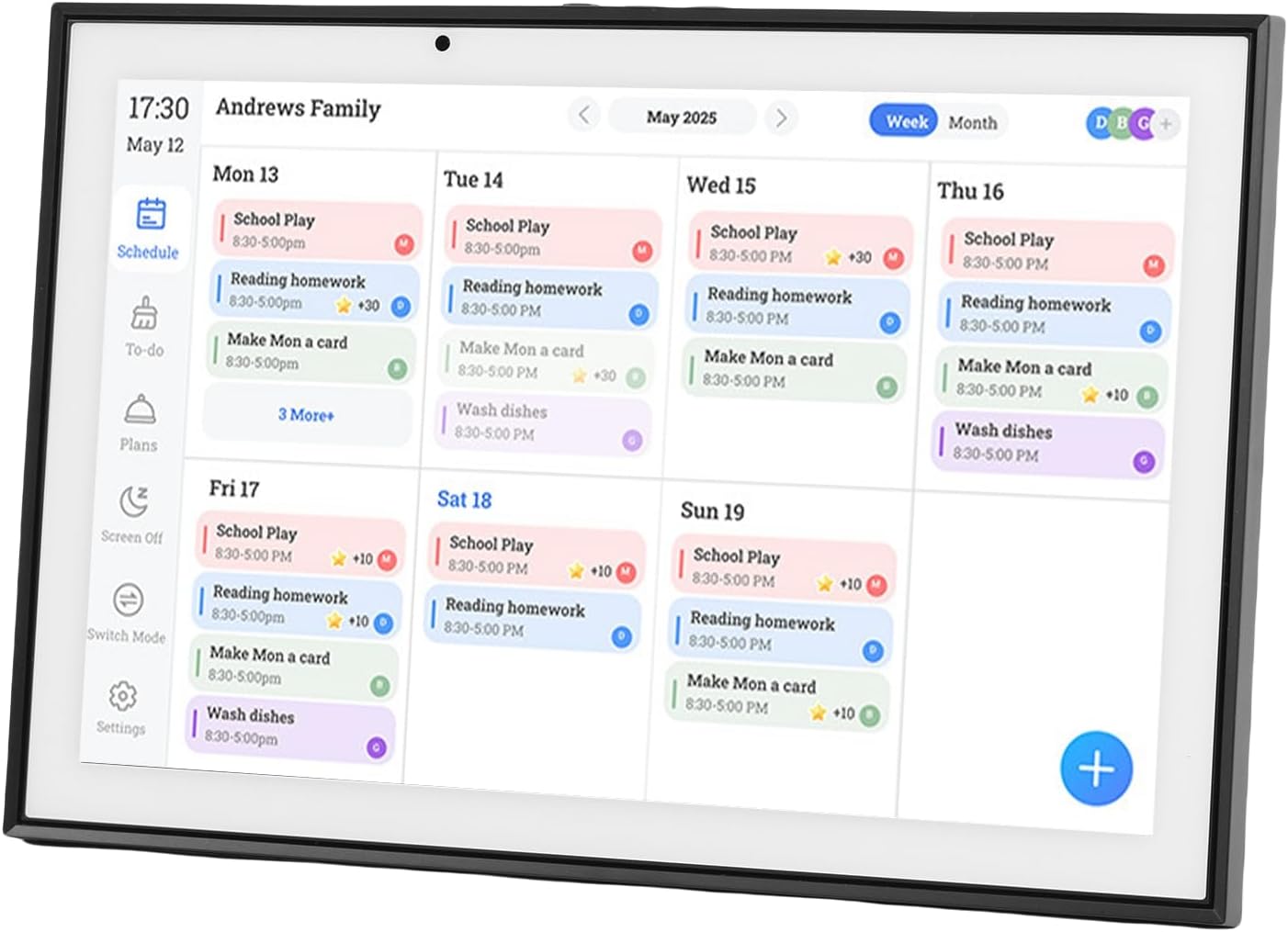 Focket Digital Calendar, 10.1 Inch Touch Screen Smart Electronic Calendar Wall Planner with Chore Chart Meal Planner Photo Frame for Family Schedules (US Plug 100‑240V)