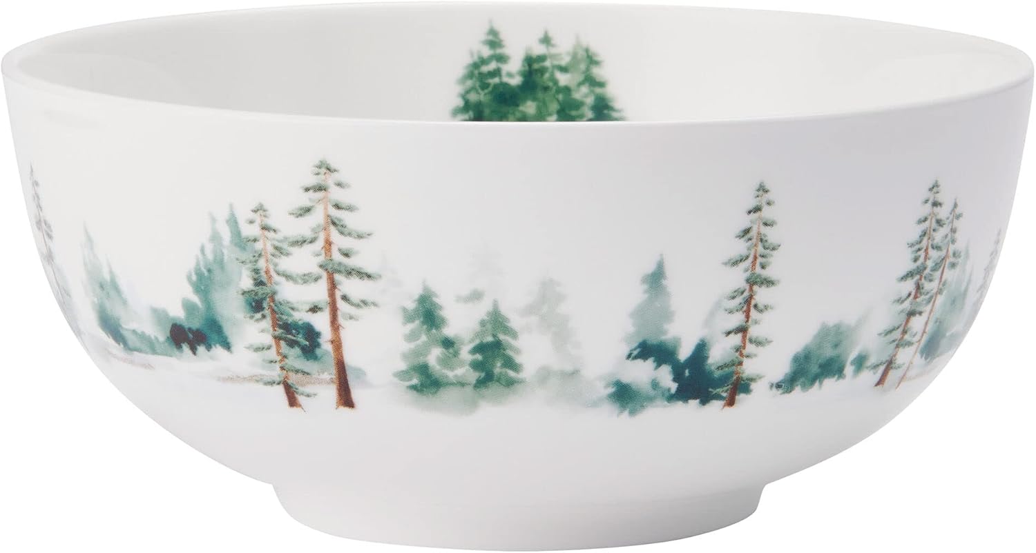 Mikasa Watercolor Forest Bone China Lightweight Chip Resistant 16 Piece Dinnerware Set, Service for 4, White