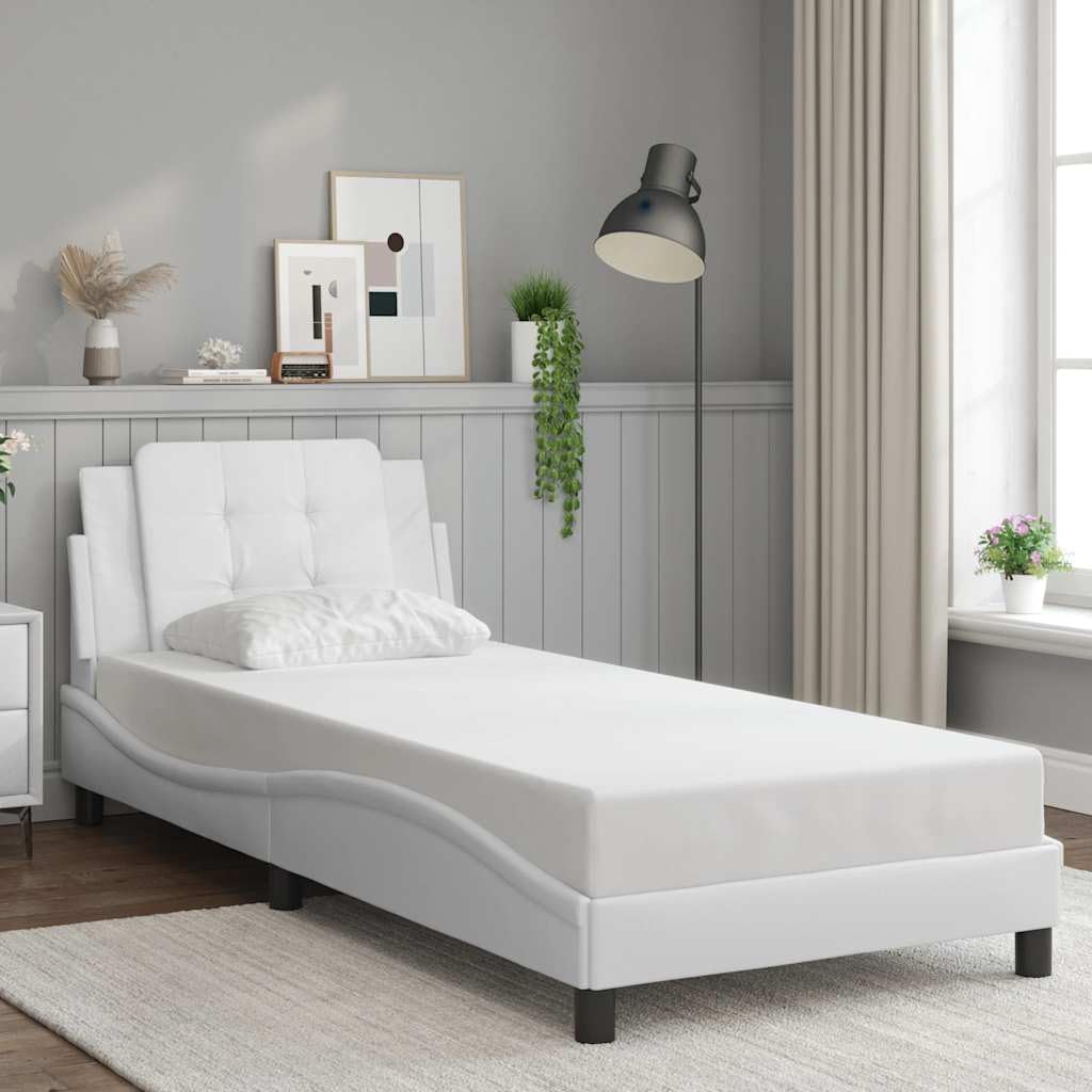 Modern White Bed Frame with Ample Storage Space and Stain-Resistant Faux Leather Upholstery, Sleek Design for Contemporary Bedroom, Easy Assembly, Durable Engineered Wood