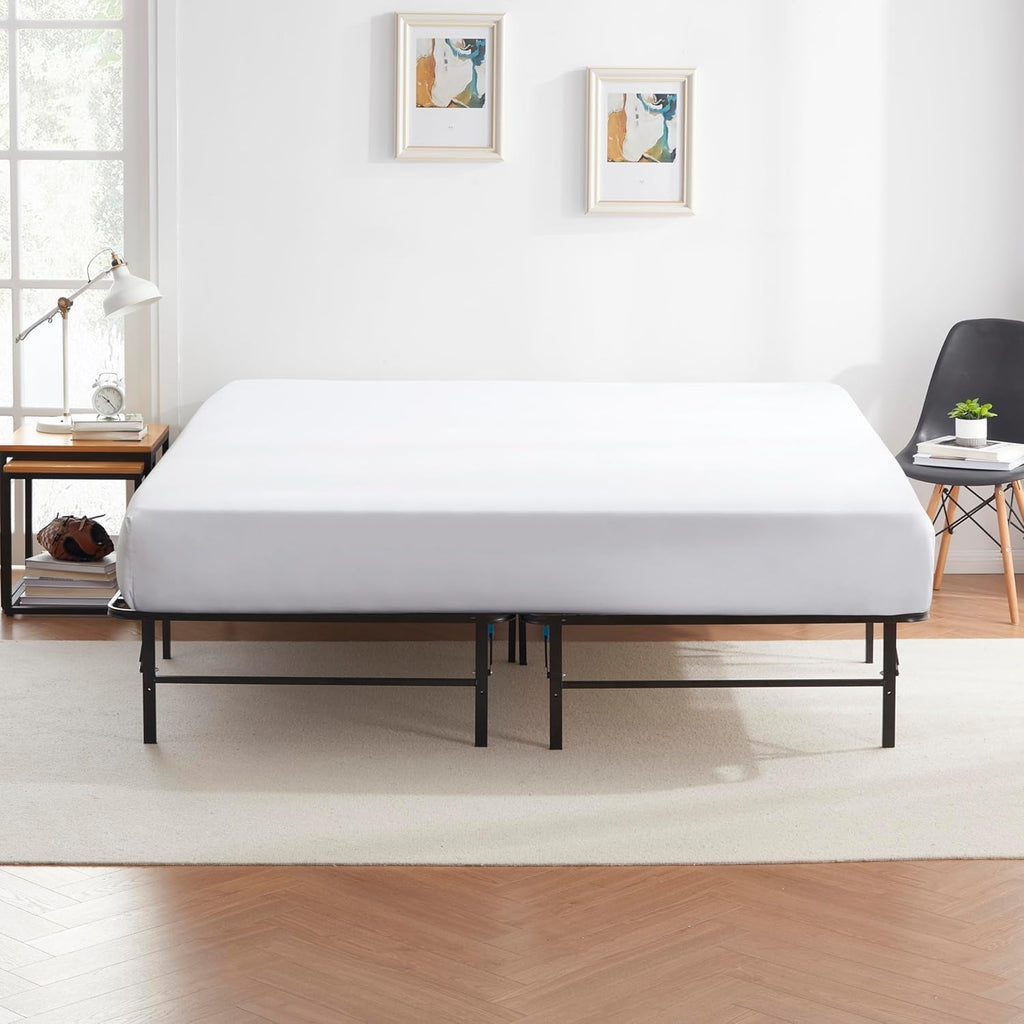 Nestl Full Foldable Bed Frame with 8 Inch Green Tea Mattress and 4 Piece Bed Sheets - 14 Inch High Easily Assembled Bed Frame - Graphite Memory Foam Mattress - Dark Grey Microfiber Sheets Set