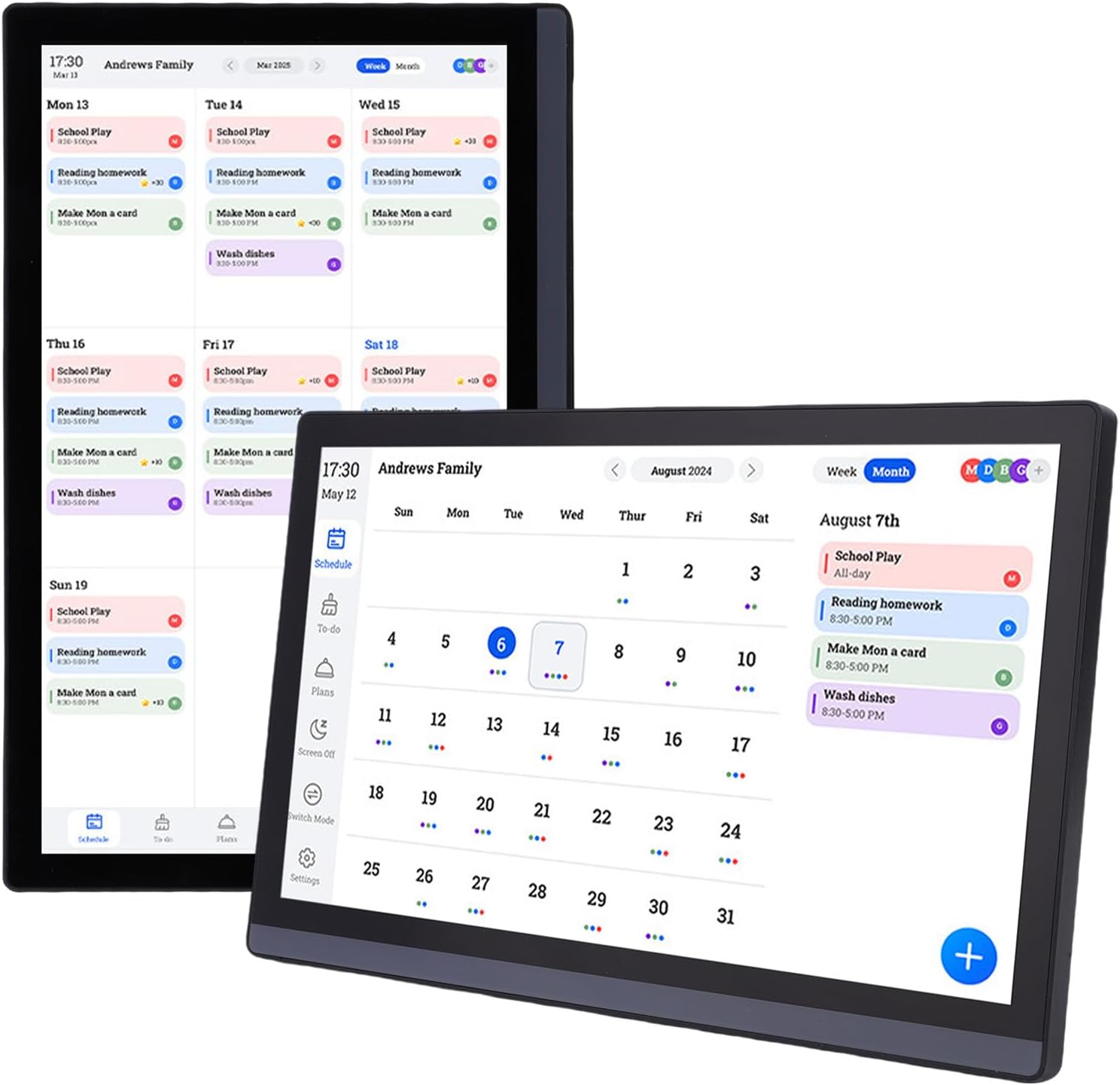 17.3in Digital Calendar Smart Family Planner, 1080P Full HD Interactive Touchscreen, Wall Desk Mount Electronic Frame with Chore Chart Function, Ideal for Home Organization & (US Plug 100-240V)