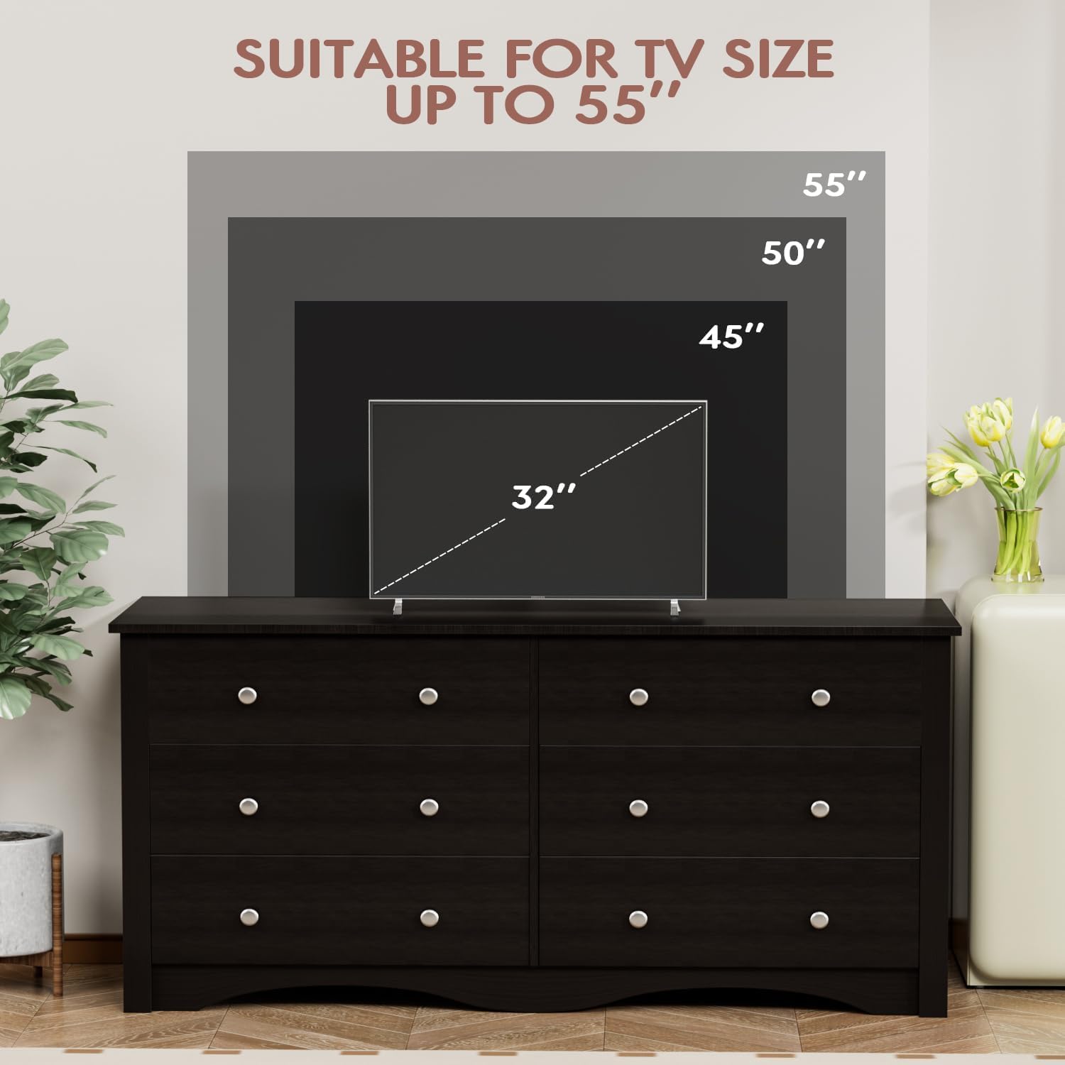 YESHOMY Dresser for Bedroom,6 Drawer Dressers, Storage Chest of Drawers for Hallway,Living Room, Entryway, Dark Brown