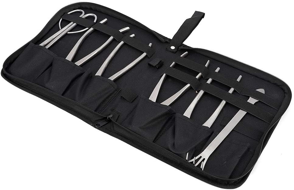6X Bonsai tools, gardening plant and tree pruning tools, including concave shears, ball shears, trunk splitters and bonsai scissors.