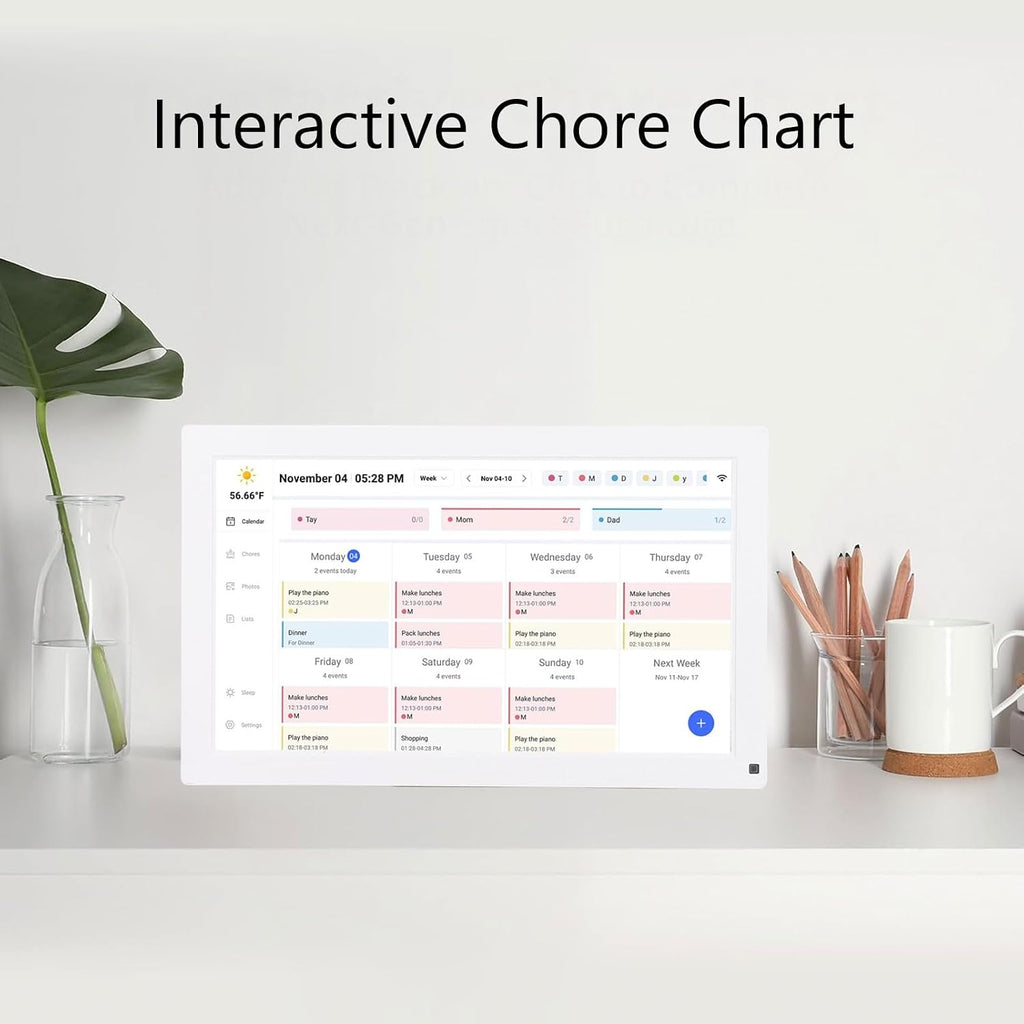 Gonetre 15.6 Inch Touchscreen Digital Calendar Wall Planner Smart Interactive Display HD 1080P Family Organizer Chore Chart White ABS 32GB Storage (US Plug 500W)