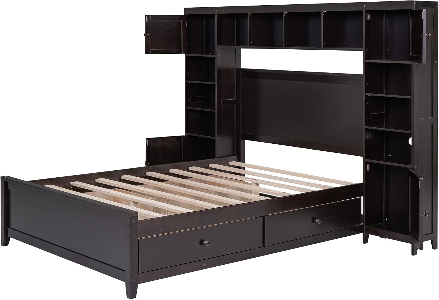 Harper & Bright Designs Full Platform Bed with All-in-One Cabinet and Shelf Modern Wooden Full Beds with 4 Storage Drawers, Full Size Bed Frame for Bed Room, No Box Spring Needed (Espresso)