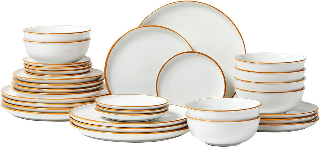 VEVOR Dinnerware Set, Service for 8 (32 PCS), Round Plates and Bowls Sets, Scratch Resistant Ceramic Dinner Ware, Dishwasher and Microwave Suitable Kitchen Dish, for Dessert Salad Soup Pasta, White