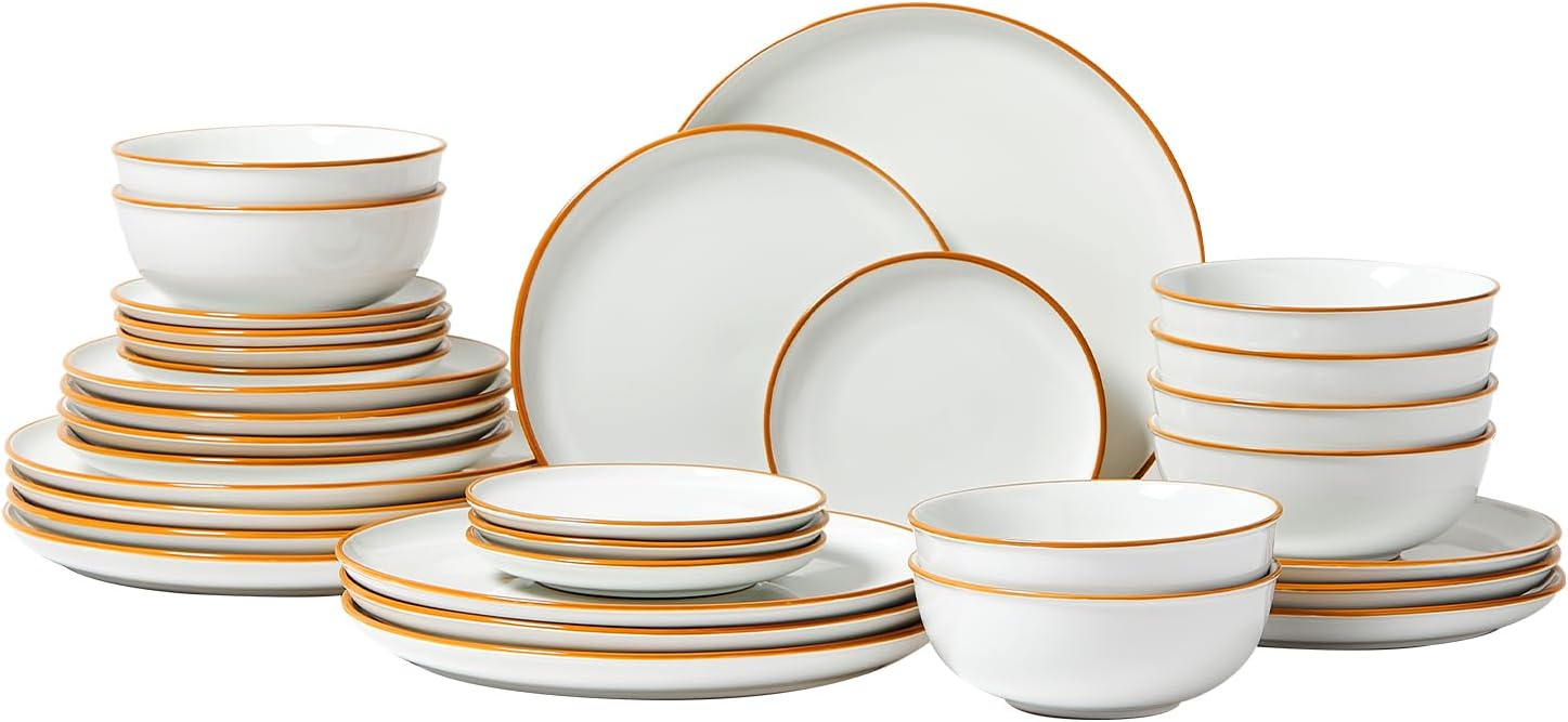 VEVOR Dinnerware Set, Service for 8 (32 PCS), Round Plates and Bowls Sets, Scratch Resistant Ceramic Dinner Ware, Dishwasher and Microwave Suitable Kitchen Dish, for Dessert Salad Soup Pasta, White