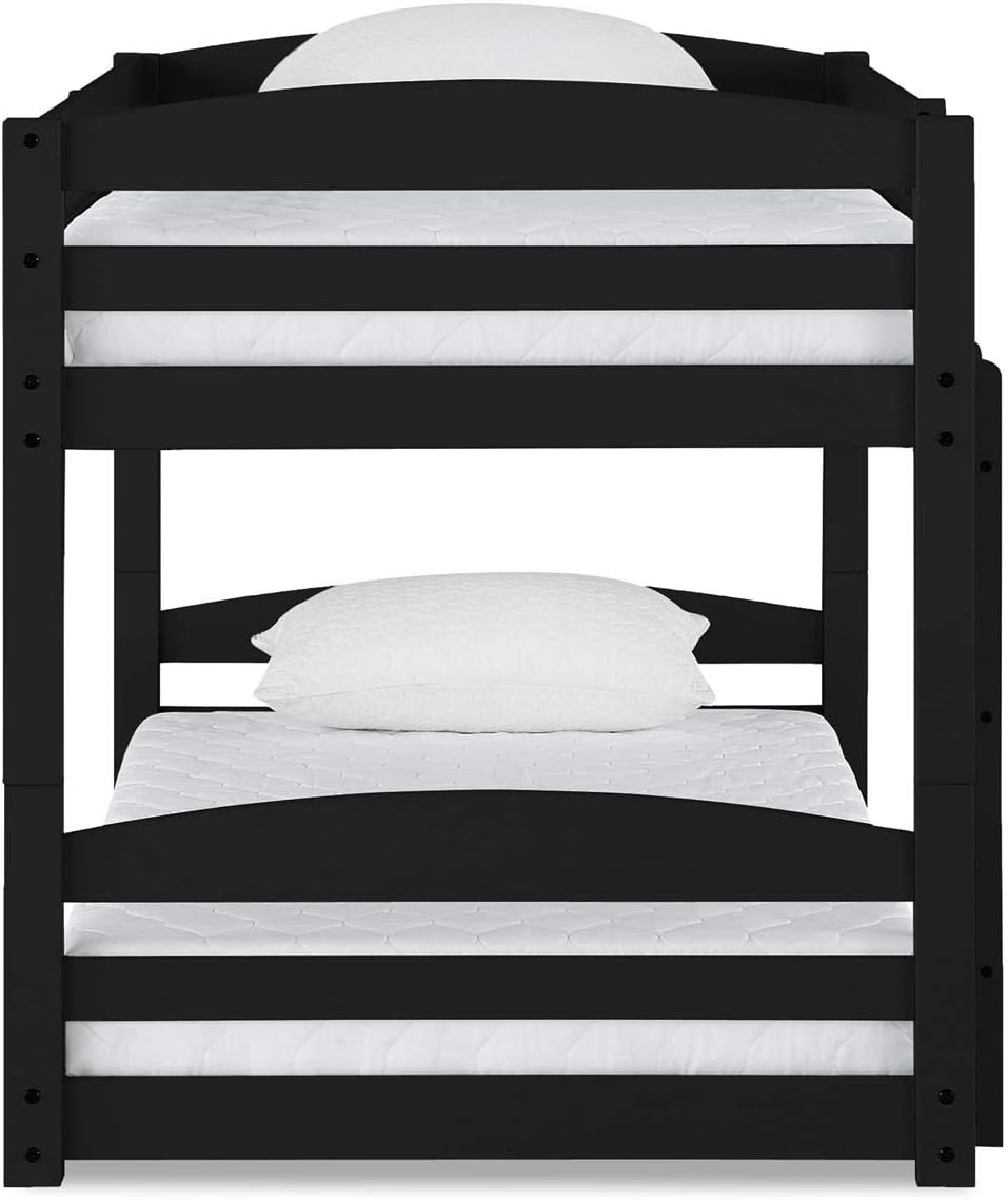 DHP Phoenix Twin Bunk Bed with Ladder, Black, Space-Saving Design, Solid Wood Construction
