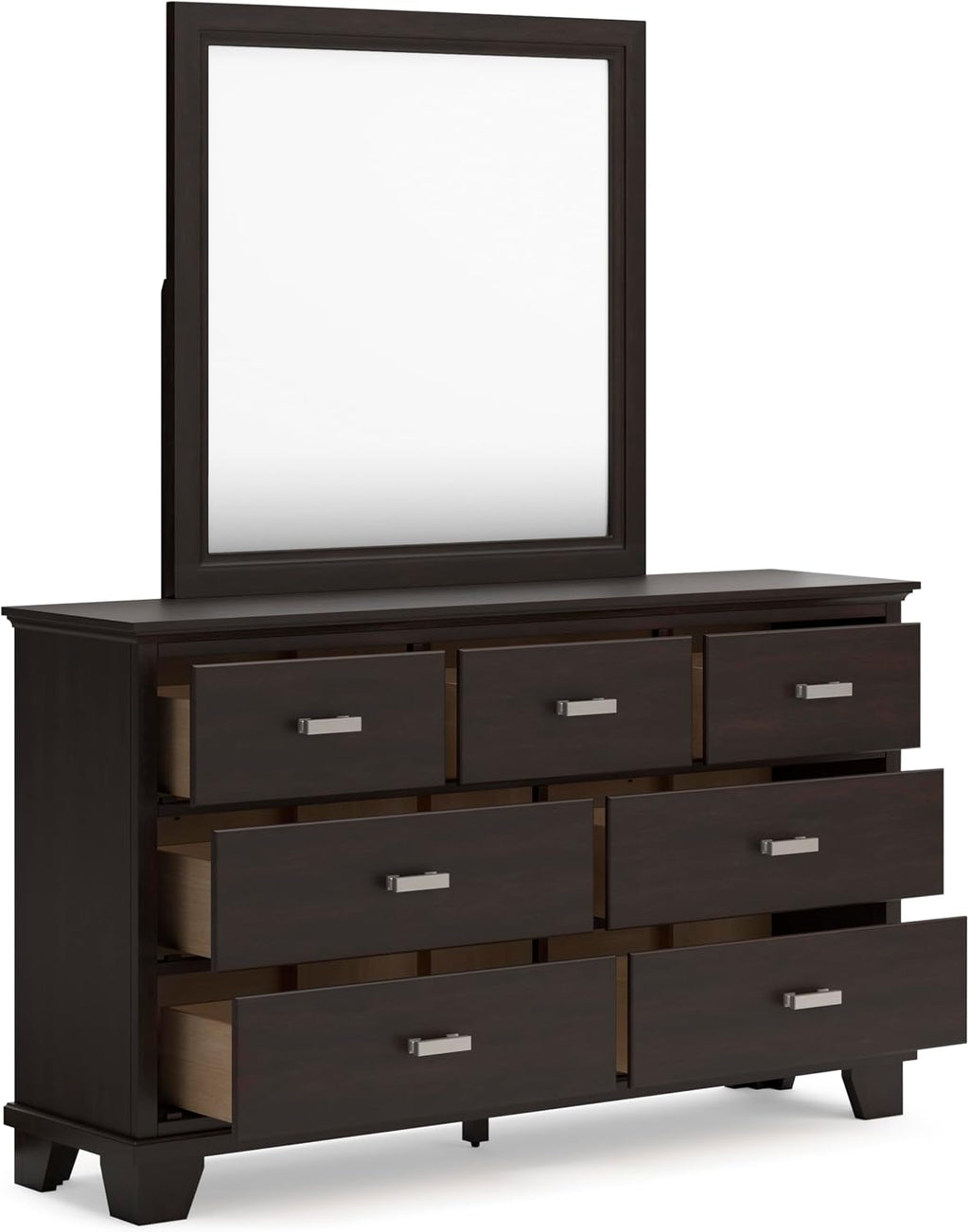 Signature Design by Ashley Covetown Contemporary 7-Drawer Dresser and Mirror with Safety Stop, Dark Brown