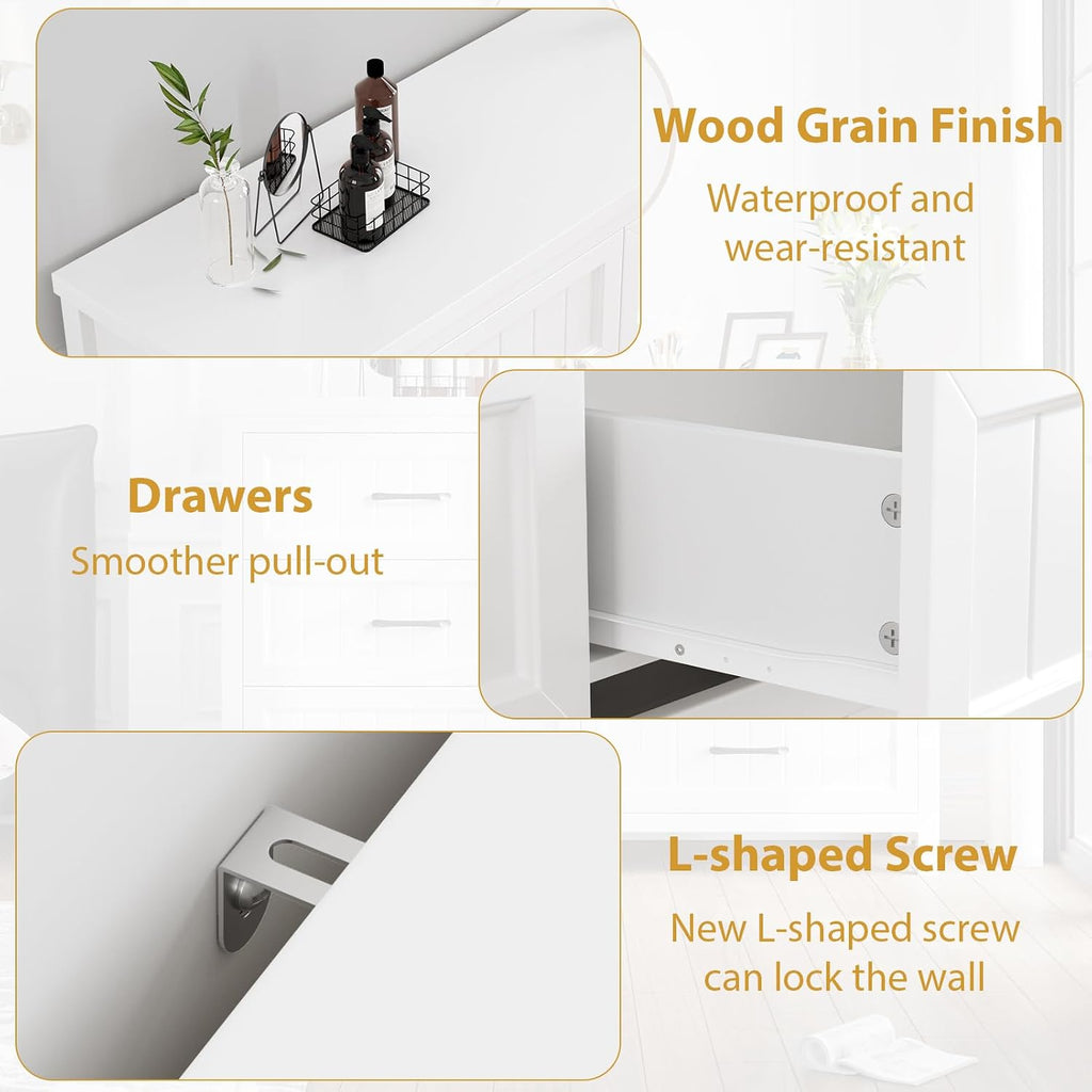 Jocoevol 5 Drawer Dresser for Bedroom - Farmhouse 44.9' Tall Chest of Dresser with Large Storage, Rubst Wood Construction for Living Room, Hallway & Entryway - White