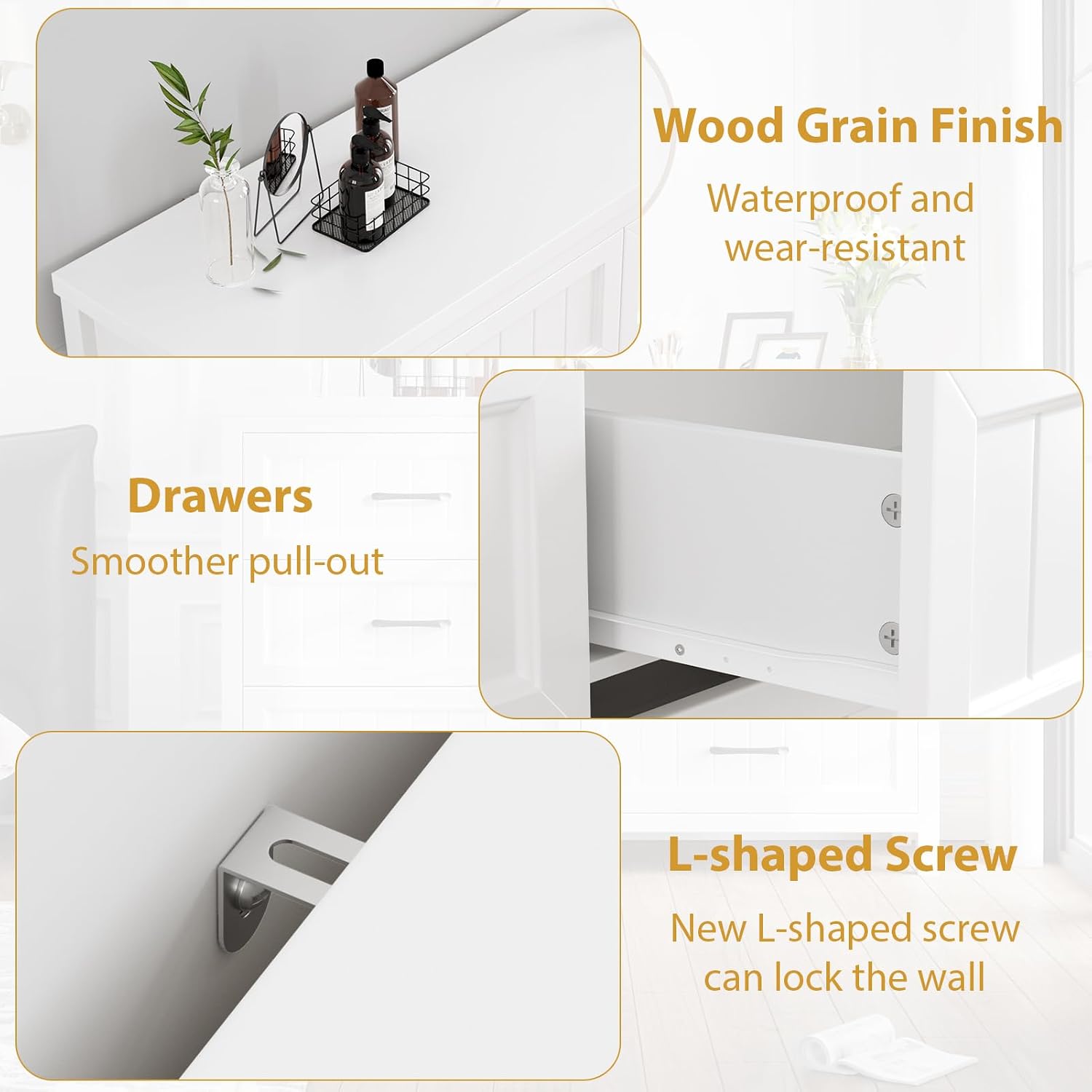 Jocoevol 5 Drawer Dresser for Bedroom - Farmhouse 44.9' Tall Chest of Dresser with Large Storage, Rubst Wood Construction for Living Room, Hallway & Entryway - White