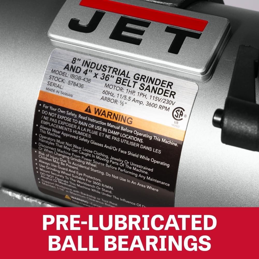 JET 8' Grinder and 2' x 48' Belt Sander, 1 HP, 115/230V 1Ph (Model IBGB-248)