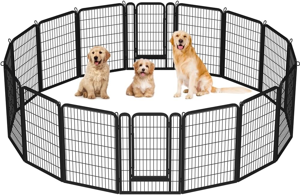 Yaheetech 40in 16-Panel Metal Dog Playpen Fence for Indoor Yard RV Camping | Heavy-duty Rustproof Frame with Secure Latch Door, Tool-free Assembly, Foldable Storage, Ideal for Medium to Large Dog Breeds
