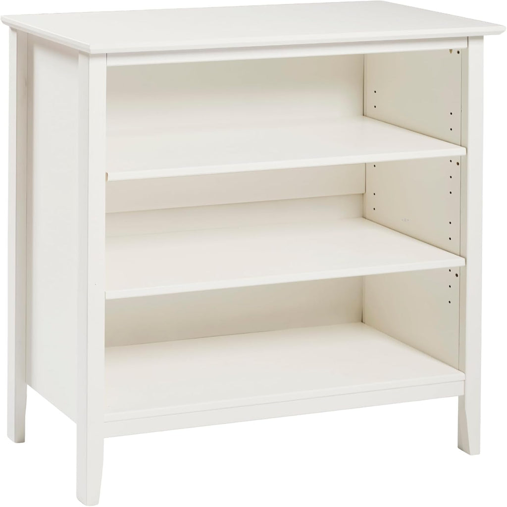Simplicity Transitional Children's Under Window Bookshelf in White, Anti-tipping Hardware, Durable Brazilian Pine & Pine Veneer, Adjustable Shelves, Safety Standards, Modern