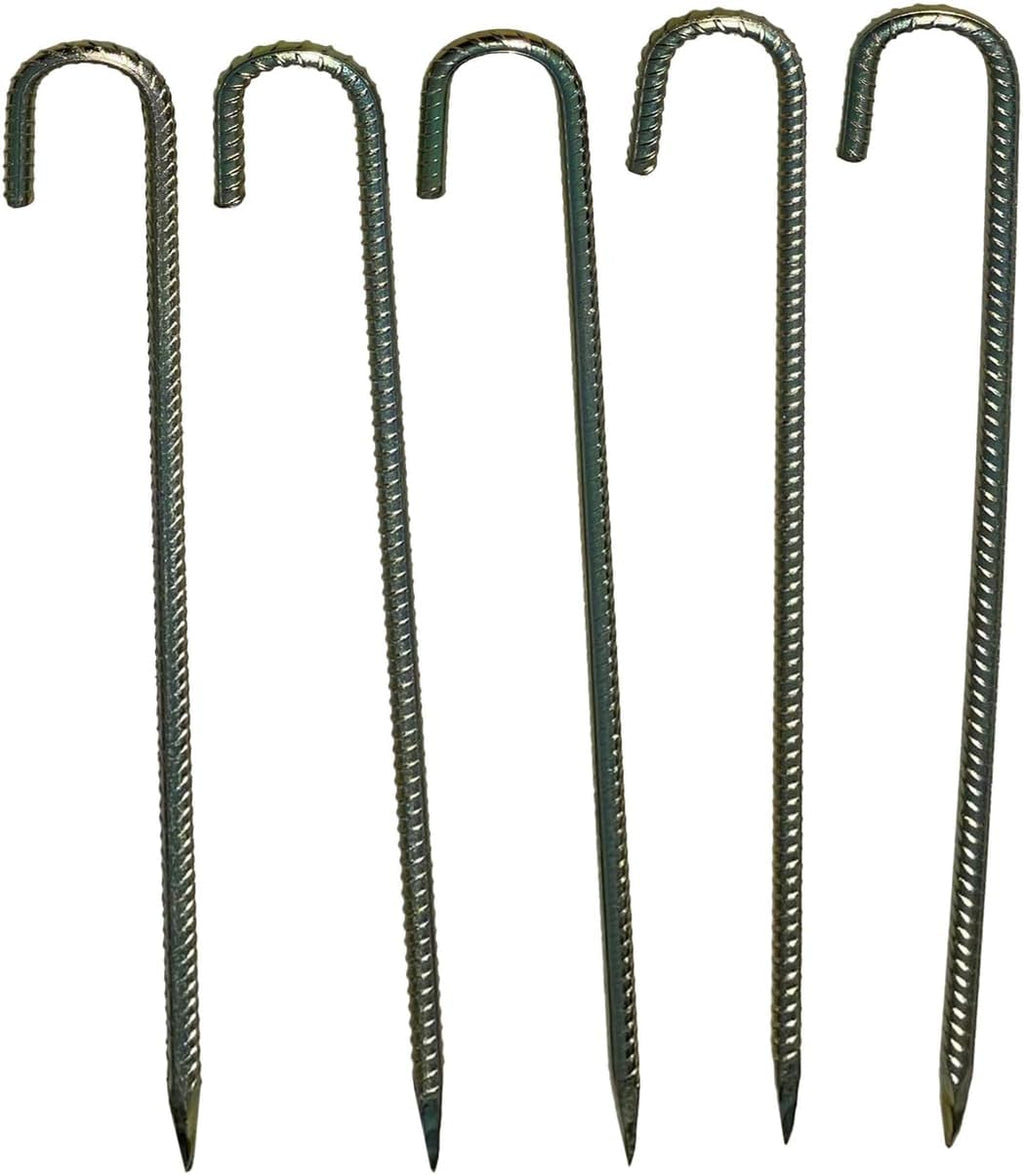 Sandbaggy 24' J Hook Rebar Stakes - 1/2' Diameter (#4 Rebar) - Ground Anchors for Tents, Gardens, Fences, Holiday & Christmas Decorations - Galvanized Steel (J-Shape - 24', 30, Count)