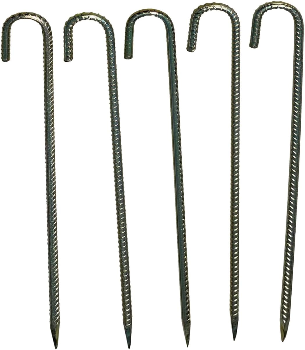 Sandbaggy 24' J Hook Rebar Stakes - 1/2' Diameter (#4 Rebar) - Ground Anchors for Tents, Gardens, Fences, Holiday & Christmas Decorations - Galvanized Steel (J-Shape - 24', 30, Count)