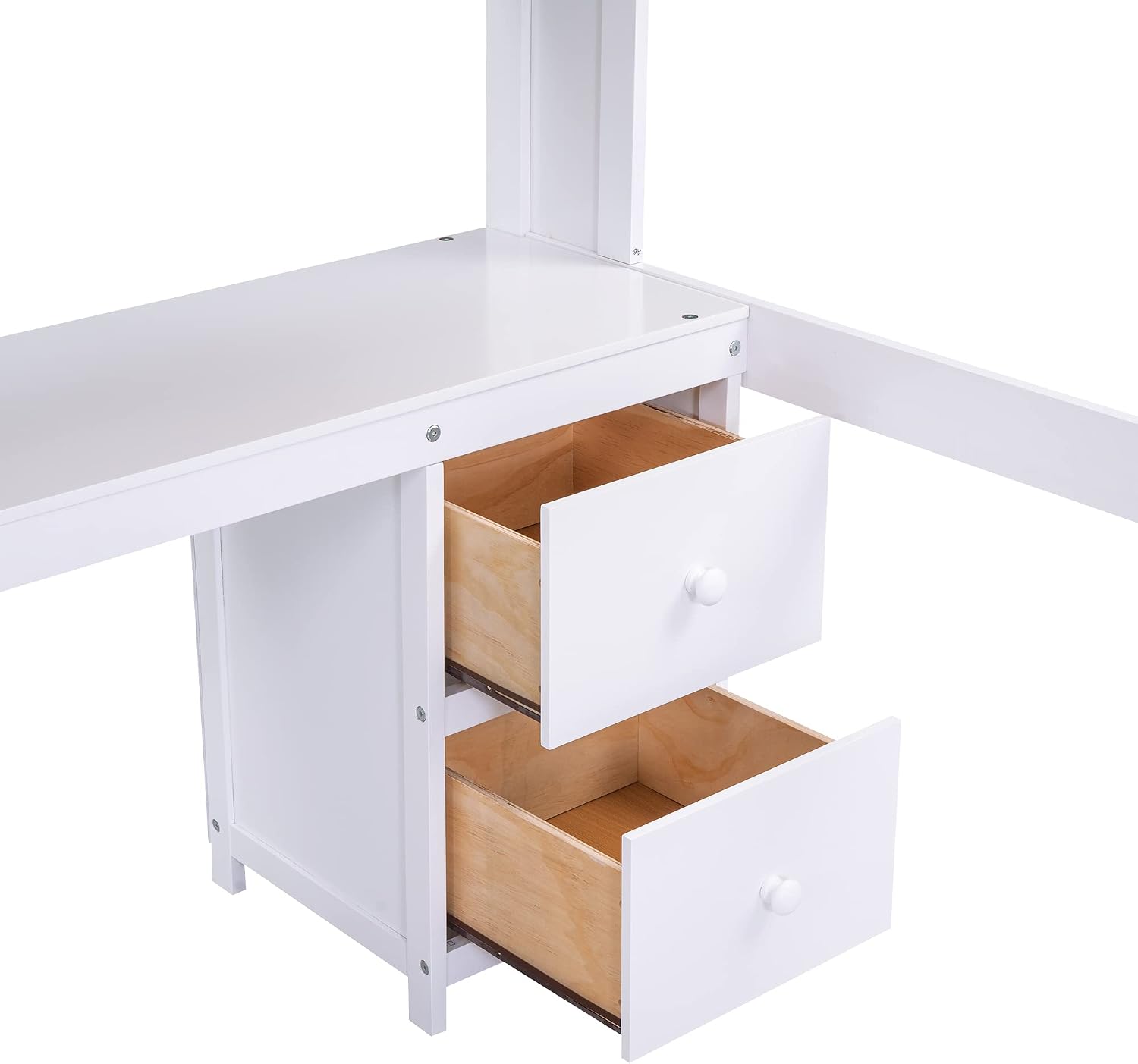 Full Size Loft Bed with Desk and Cabinets,Multifunctional Storage Solid Wood Bed Frame w/Drawers,Bedside Tray,Charging Station,Integrated Ladder,for Bedroom,Apartment,White