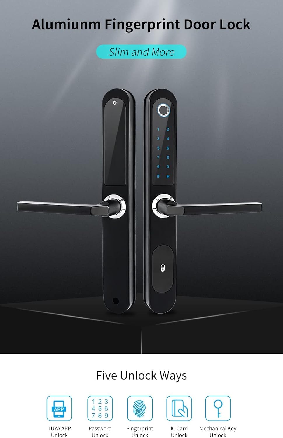 Waterproof Fingerprint Lock Outdoor Gate Lock App Code Keyless Smart Lock Digital Electronic Door Lock for Glass Door (Color : Black Right Pull, Size : 4585)
