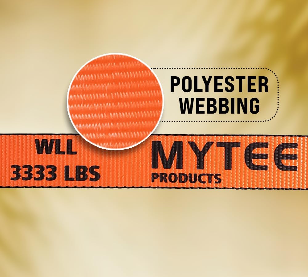 Mytee Products (8 Pack) Winch Straps 2' x30' - High Abrasion Orange Heavy Duty Tie Down w/Flat Hook WLL# 6670 lbs - 2 Inch Cargo Control for Flatbed Truck Utility Trailer