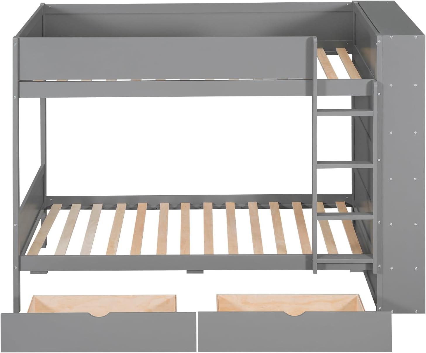 Merax Twin Over Twin Bunk Bed with 2 Drawers and Multi-Layer Cabinet, Gray