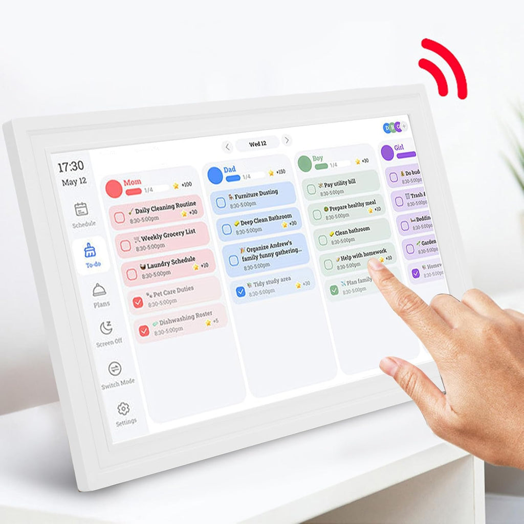 AYNEFY Smart Digital Calendar,15.6 Inch HD Touchscreen Wall Mounted Desktop Placement Digital Picture Frame Family Calendar Planner with APP for Share Family Schedules (Pure White)