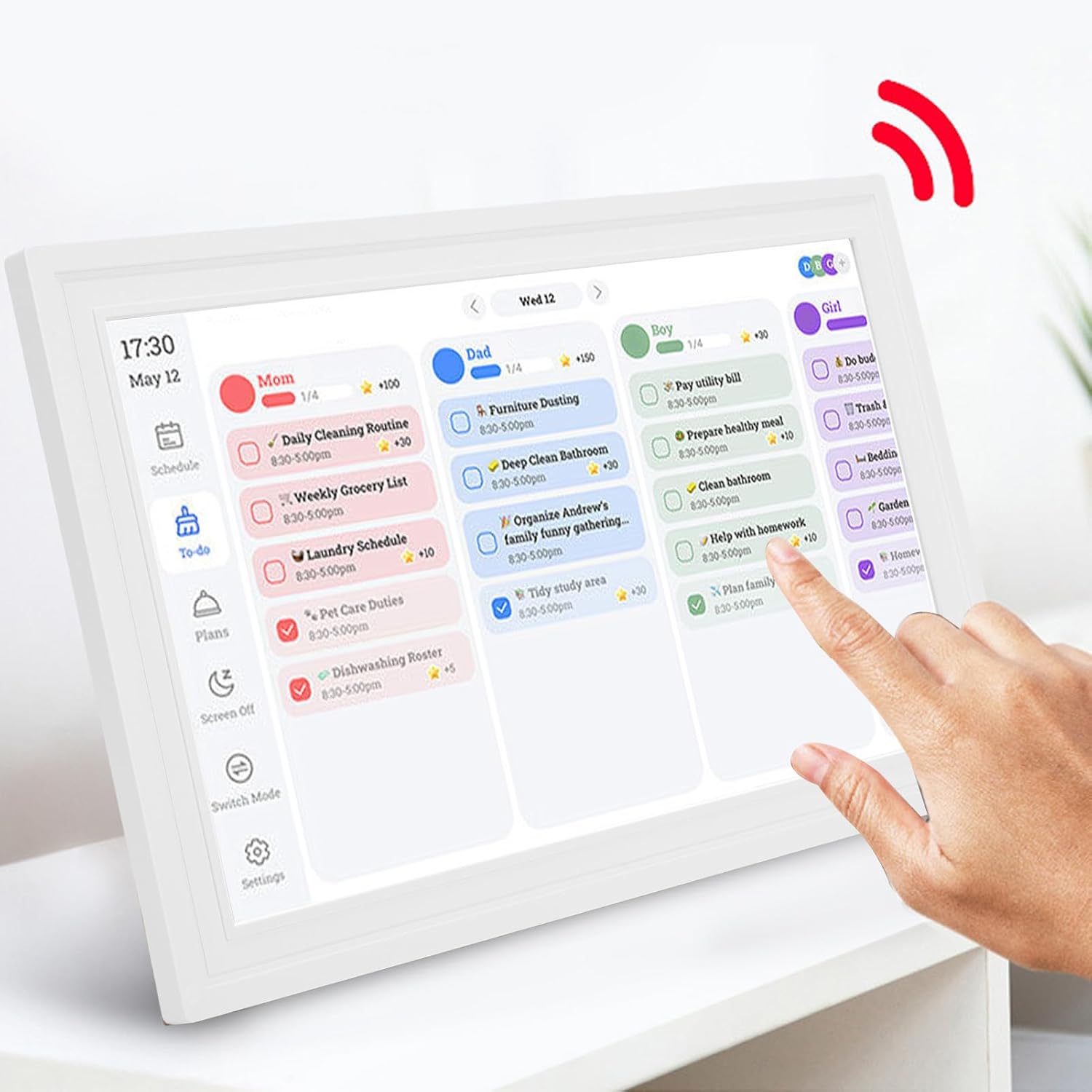 AYNEFY Smart Digital Calendar,15.6 Inch HD Touchscreen Wall Mounted Desktop Placement Digital Picture Frame Family Calendar Planner with APP for Share Family Schedules (Pure White)