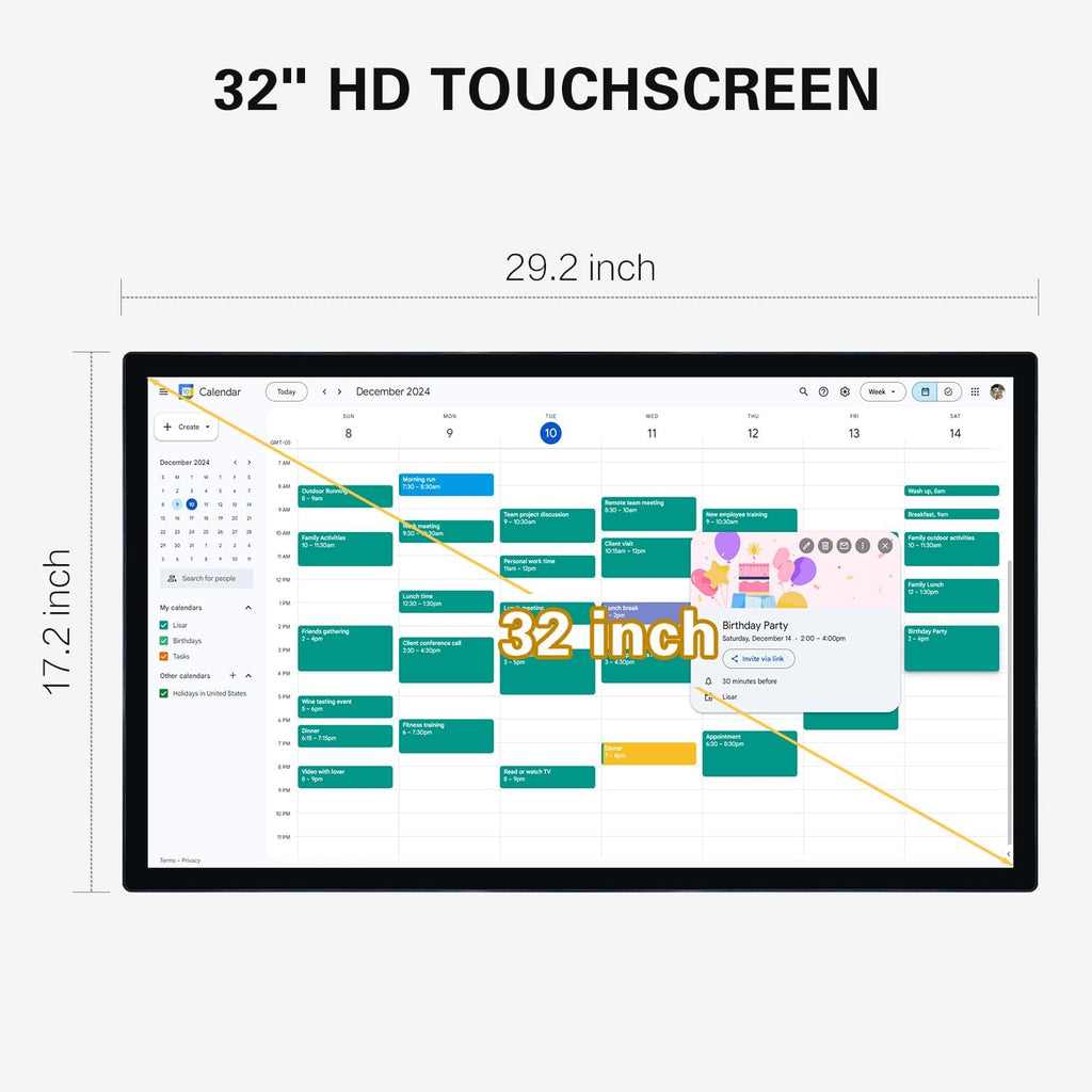 32 Inch Digital Calendar & Chore Chart，Smart Kaclendar Full HD Touchscreen Interactive Display for Family Schedules，Built-in WiFi and BT，Include Wall Mount
