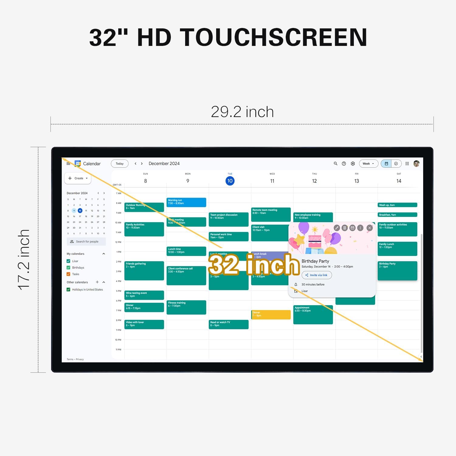 32 Inch Digital Calendar & Chore Chart，Smart Kaclendar Full HD Touchscreen Interactive Display for Family Schedules，Built-in WiFi and BT，Include Wall Mount