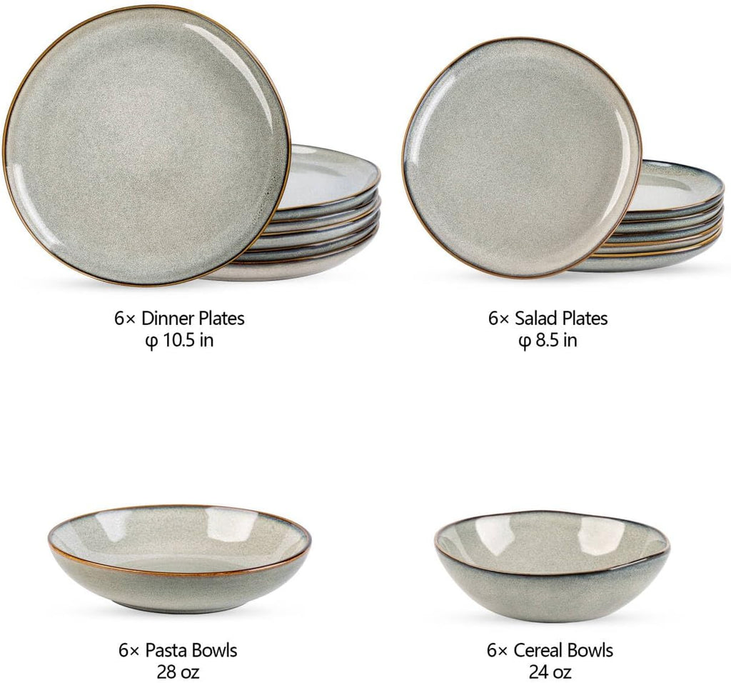 AmorArc Ceramic Dinnerware Sets,Handmade Reactive Glaze Stoneware Plates and Bowls Sets,Highly Scratch Resistant | Dishwasher & Microwave Safe Dishes Set,Service for 6 (24pc)