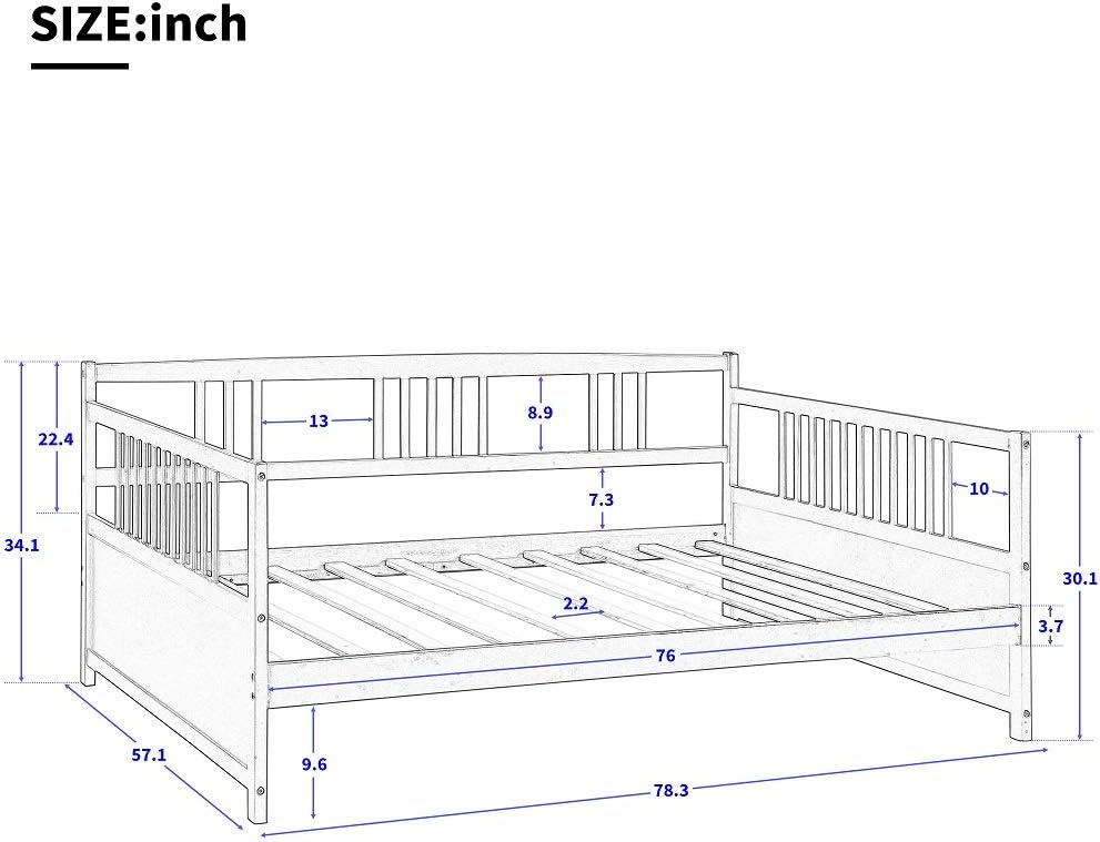 Harper & Bright Designs Wooden Daybed Full Size Frame, Classic Sofa Day Bed with Wood Slats Support & Wood Legs for Living Room, White