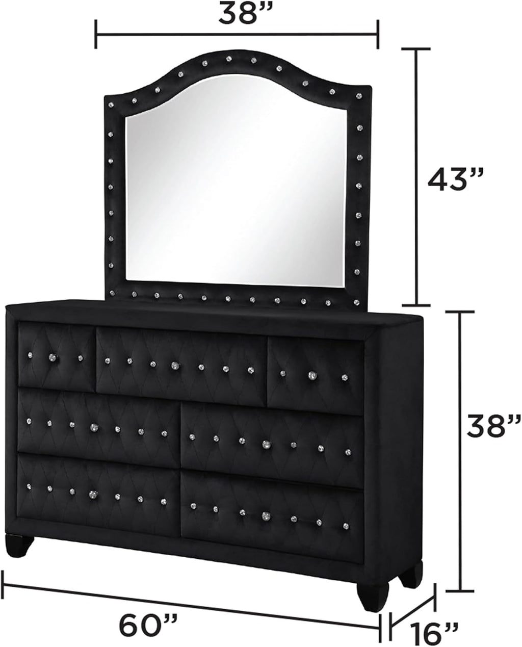 Full 4 Pc Upholstery Bedroom Set Made with Wood in Black