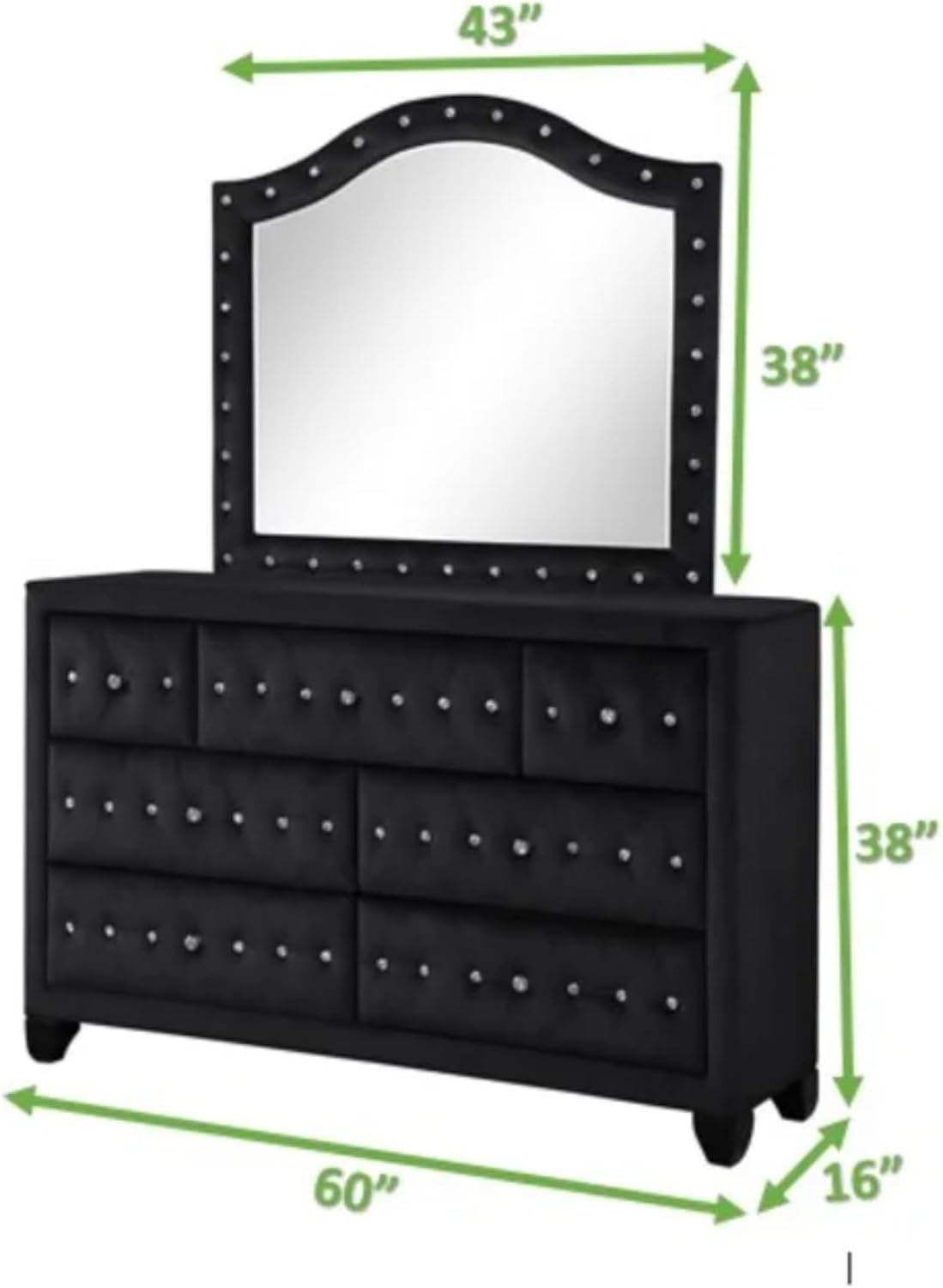 Full 4 Pc Upholstery Bedroom Set Made with Wood in Black