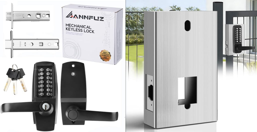 GB2024 Gate Lock Box Steel Gate Boxf for ANNFUZ Mechanical Keyless Entry Door Leve with Handle,Combination Keypad Code Door Lever Lock - for Metal Gates and Fence (NOT for Aluminum) - 2 3/