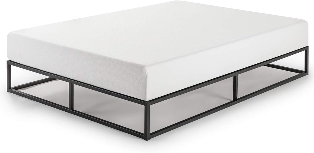 Mellow Modernista Low Profile 10 Inch Metal Platform Bed Frame with Classic Wooden Slat Support Mattress Foundation (No Box Spring Needed), Twin, Black