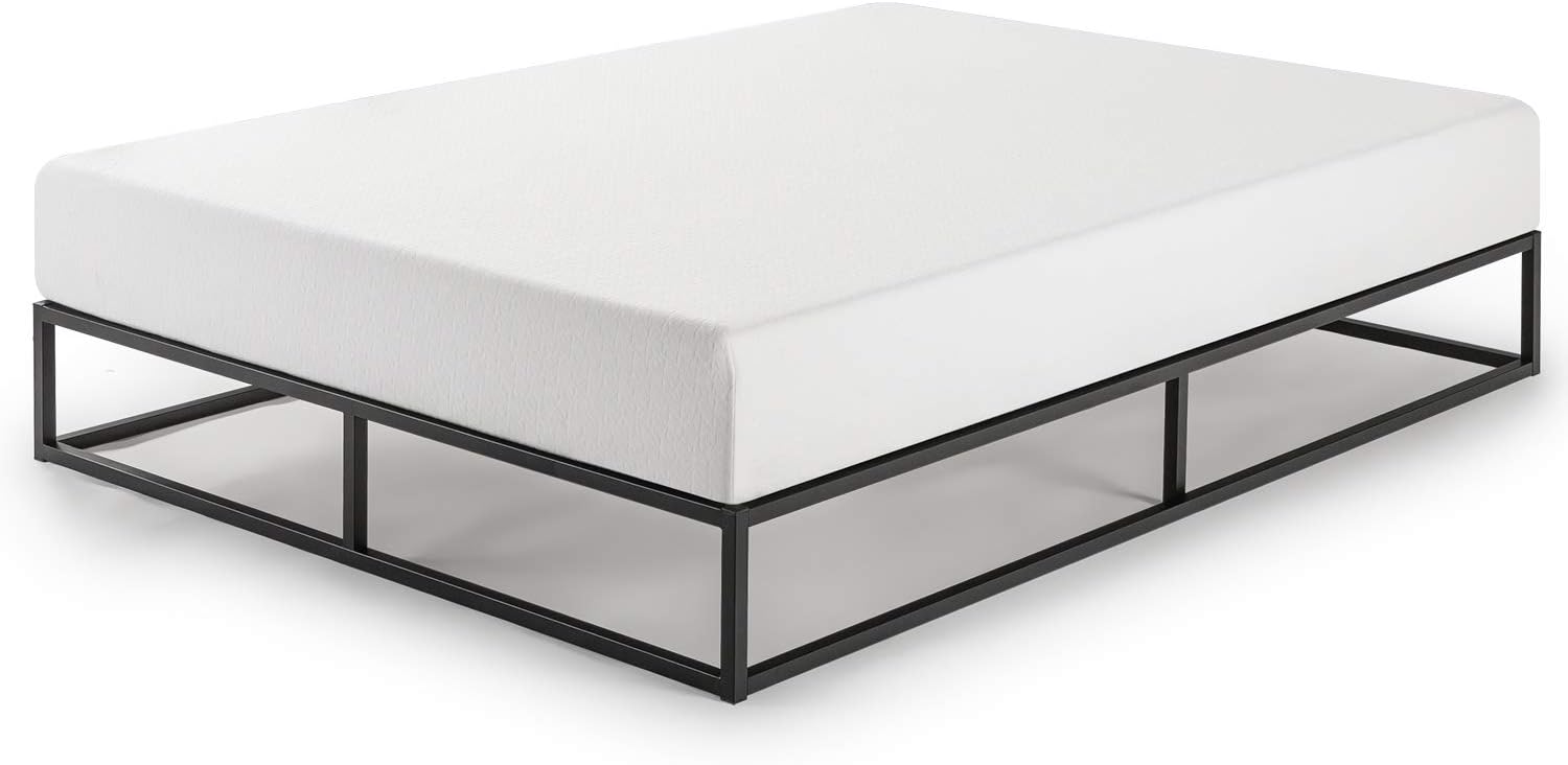 Mellow Modernista Low Profile 10 Inch Metal Platform Bed Frame with Classic Wooden Slat Support Mattress Foundation (No Box Spring Needed), Twin, Black