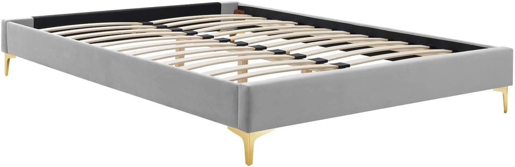 Modway MOD-6305-LGR Sutton Twin Performance Velvet Bed Frame, Light Gray