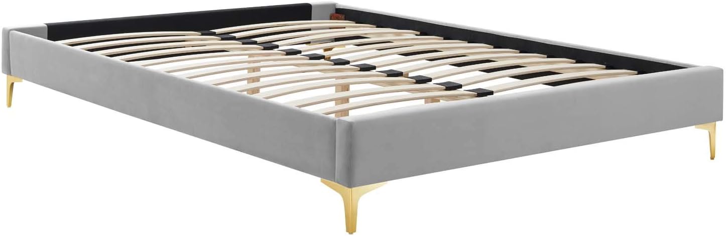 Modway MOD-6305-LGR Sutton Twin Performance Velvet Bed Frame, Light Gray