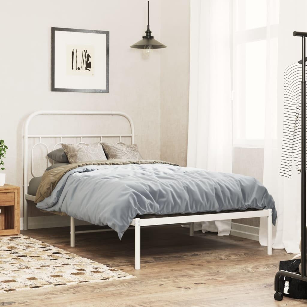 White Steel Twin Bed Frame Rectangular Modern Design with Ample Underbed Storage Space for Bedroom and Guest Room, Sturdy Metal Construction and Smooth Finish