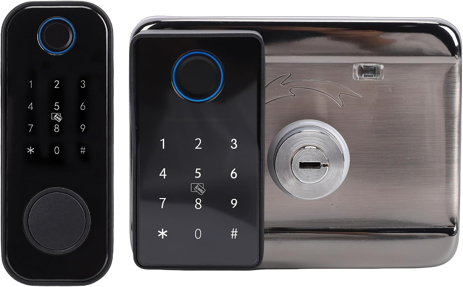 AUNMAS Smart Aluminum Gate Lock, Dual Access Electronic Fence Lock with Five Unlock Methods Including Fingerprint Card Key for Outdoor Garden Fence Gates
